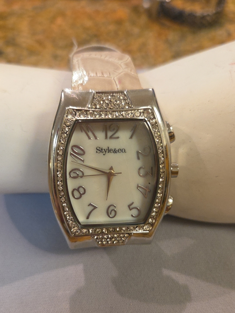 Style & Co. Pink Leather Strap Crystal-Trimmed Women's Watch 8 In